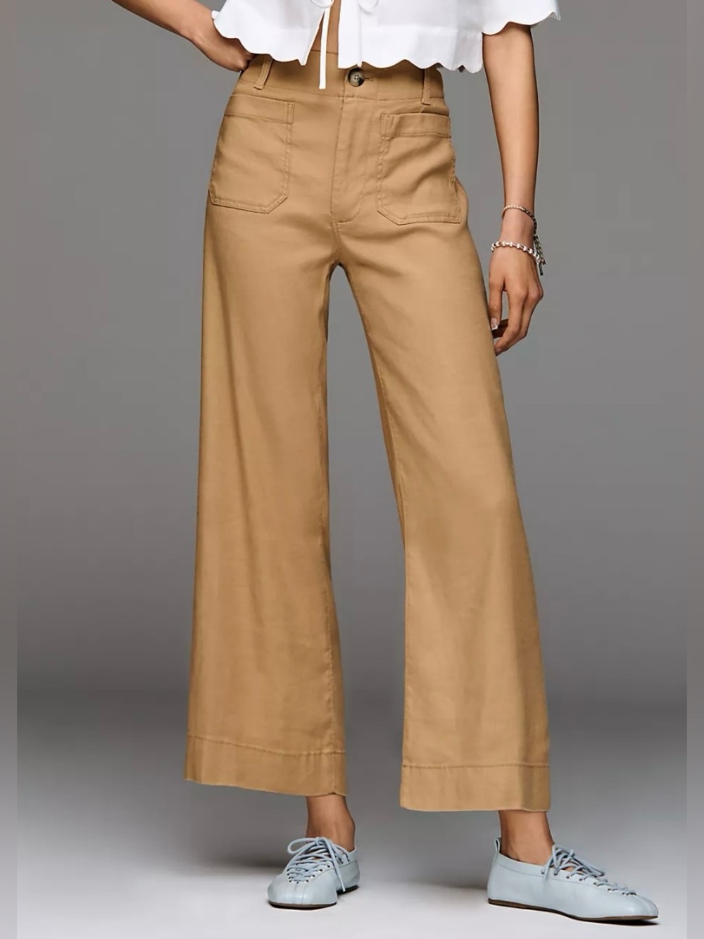 Maeve Colette Wide Leg Cropped Pants in Camel size 34